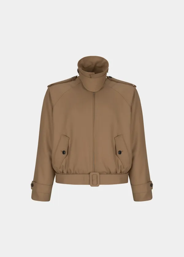 NECK BUCKLE WOOL BLEND BLOUSON - CAMEL