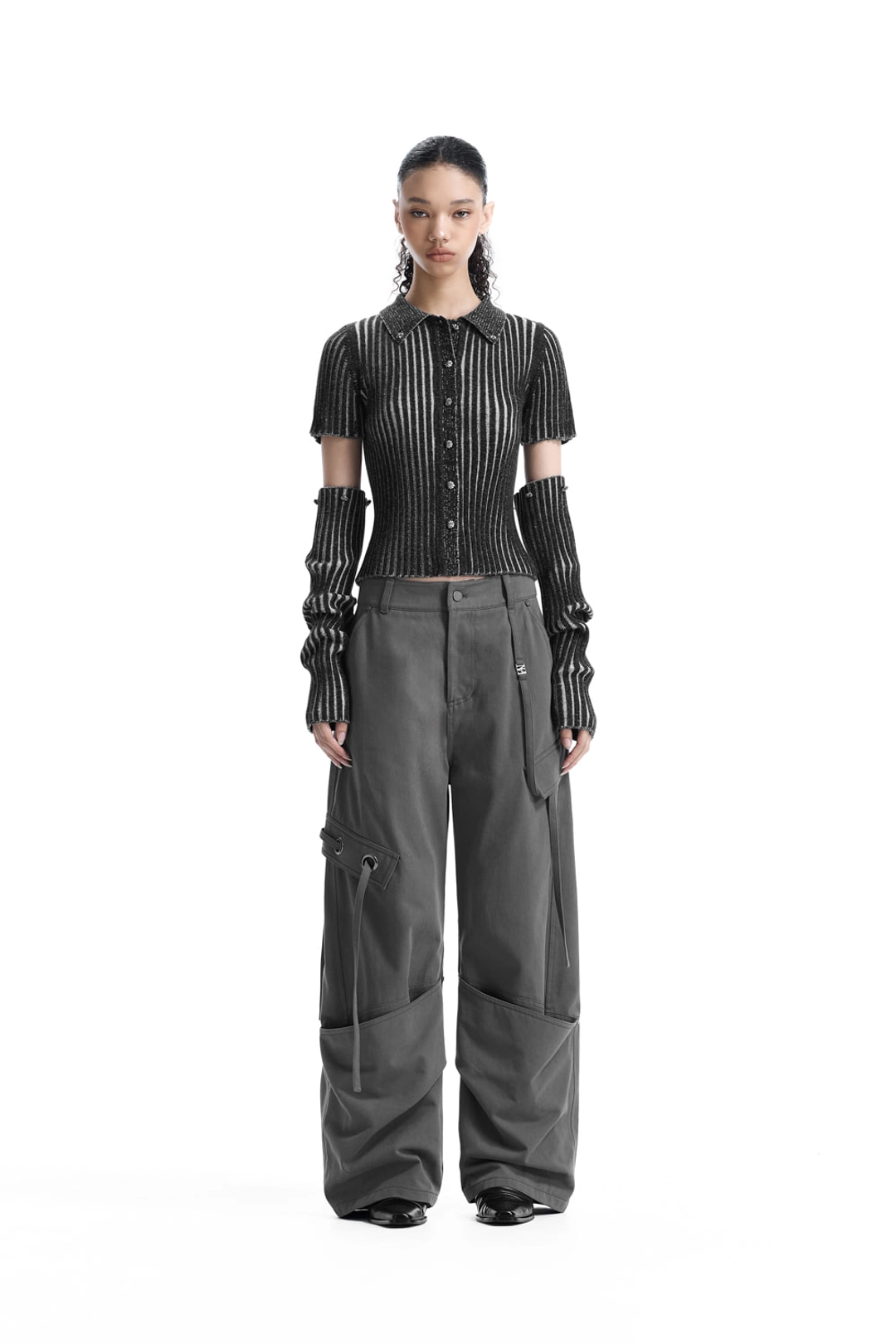 트리밍버드 2-way Sleeve Ribbed Cardigan [ Black ] 상품 이미지 2