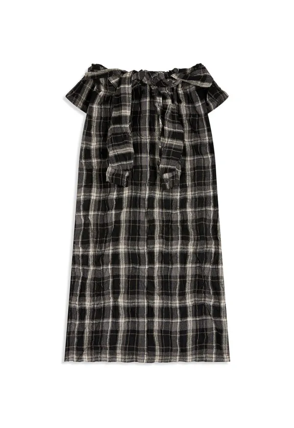 CRINKLED SHIRT MAXI SKIRT, BLACK