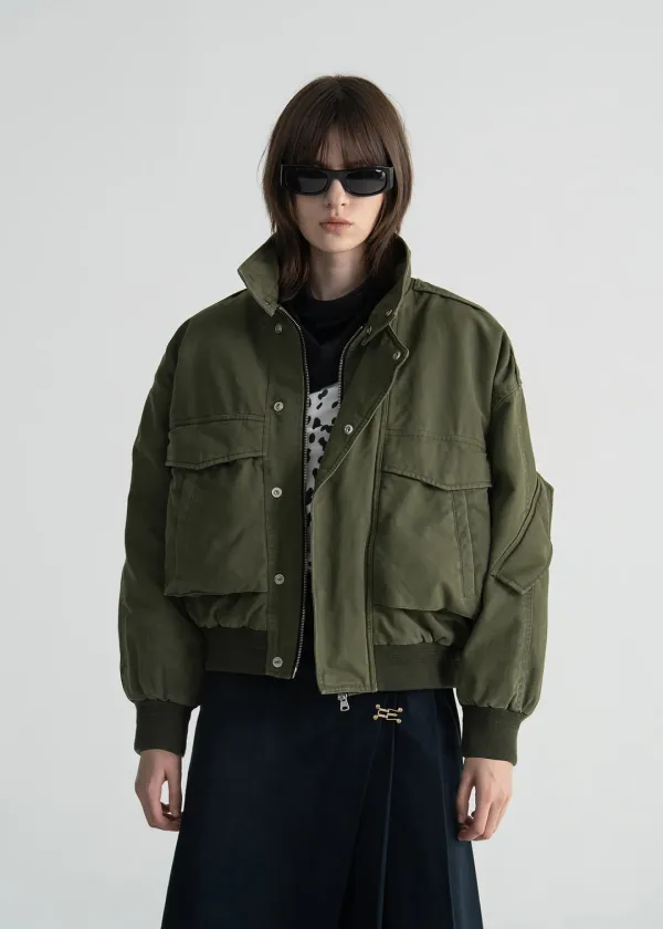 (UNI) MULTI-POCKET PADDED BLOUSON - KHAKI