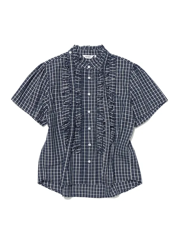 [WOMEN] SCARF RUFFLE PINTUCK BLOUSE_NAVY CHECK