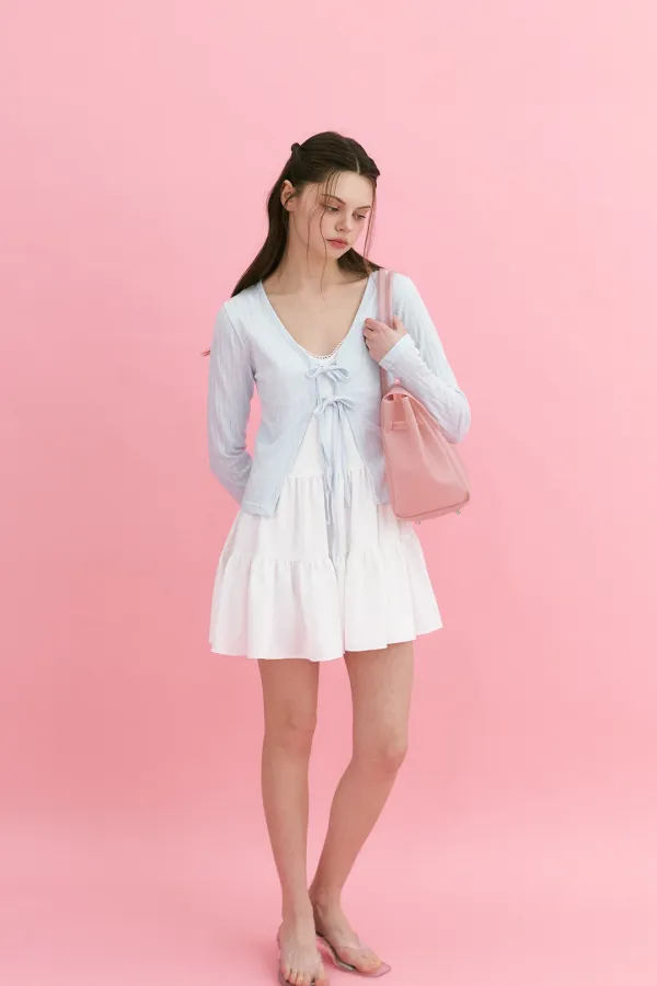Double Ribbon Punching Cardigan Sky Blue
