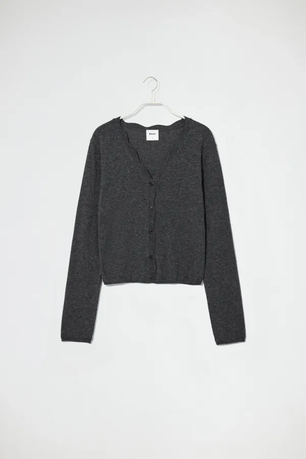 WAVE V NECK WOOL CARDIGAN - DARK GREY