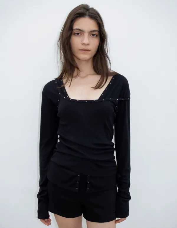 STUDDED CARDIGAN SET, BLACK