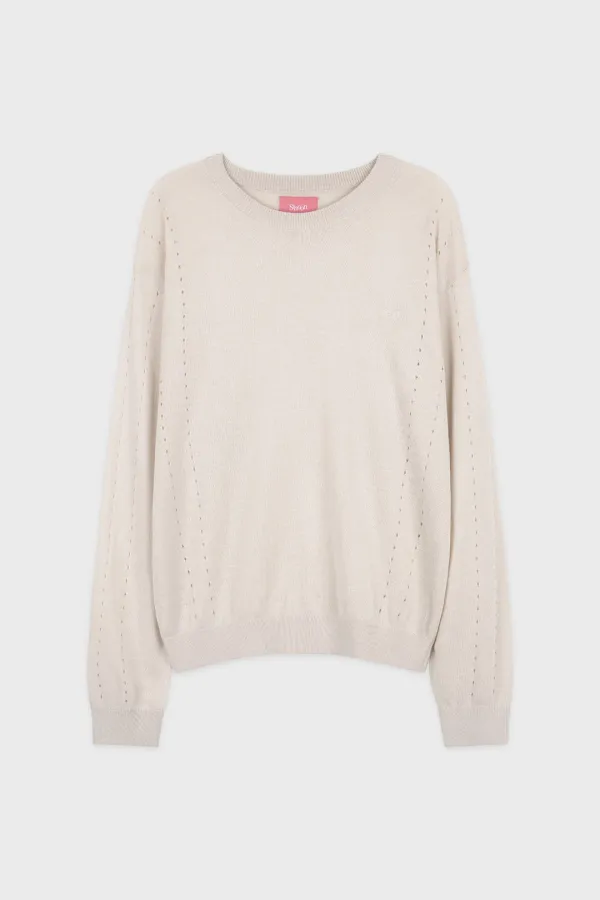 Sheer Logo Long Sleeve Knit Pullover (Light Grey)