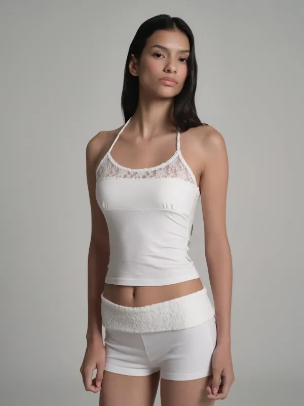 Caramel folded short pants, White