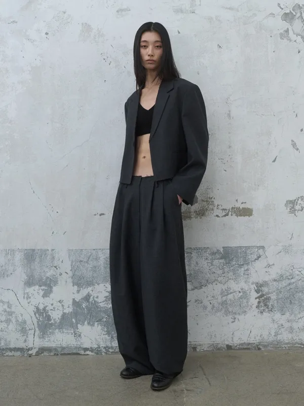 Raw Edge Cropped Jacket (charcoal)