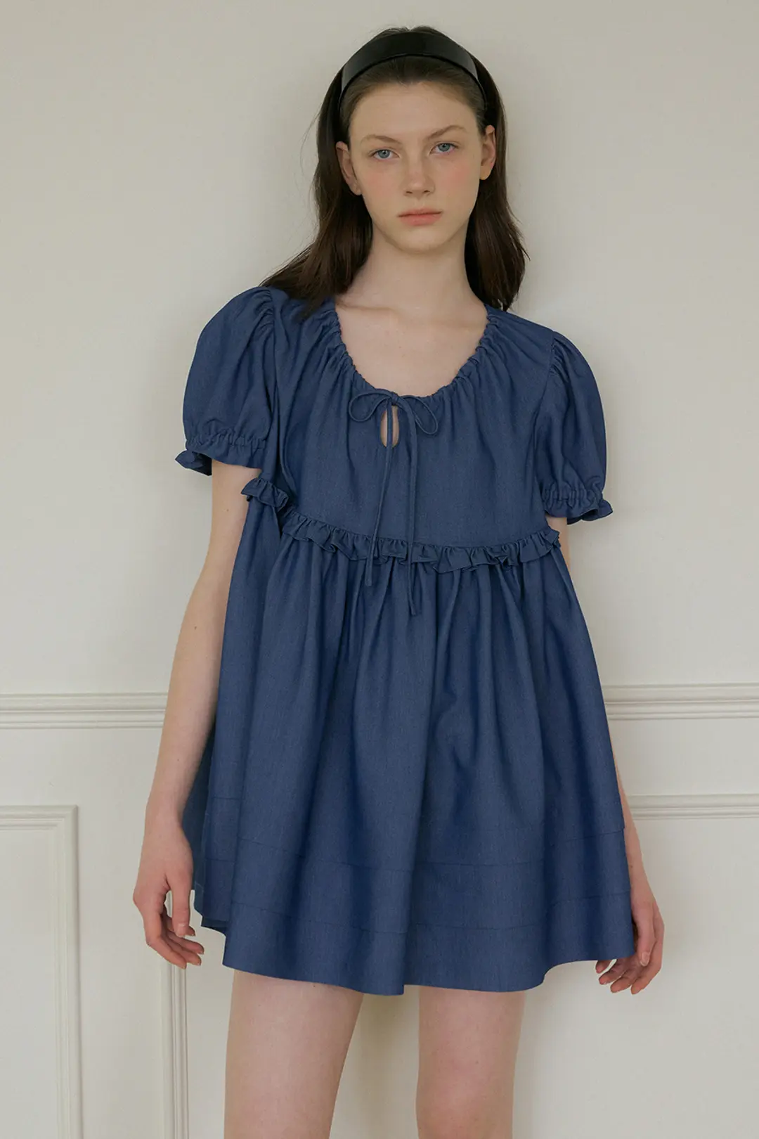 모어댄라이크 LIKE DENIM FRILL BLOUSE - BLUE 상품 이미지 2