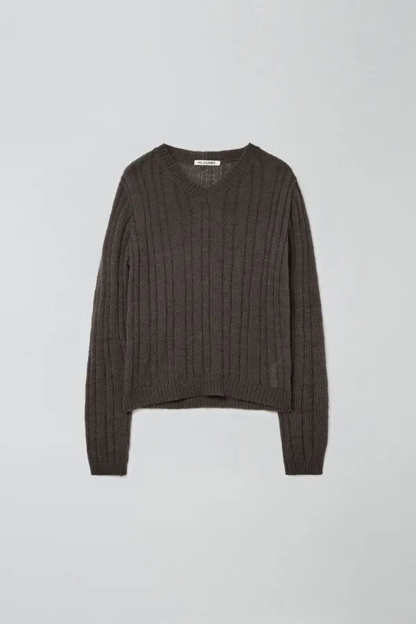 SHEER V-NECK KNIT_BROWN