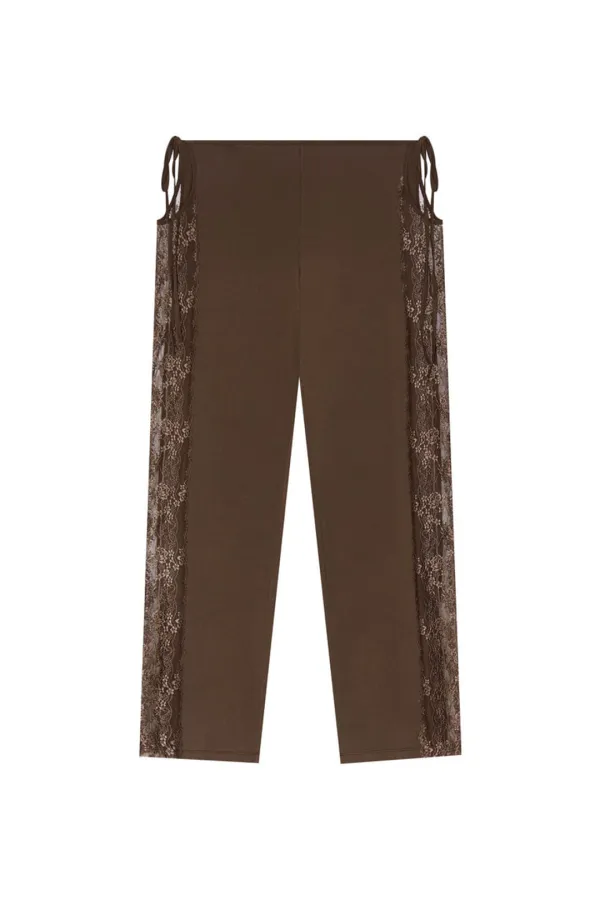LACE PANEL TIE-UP PANTS (BROWN)