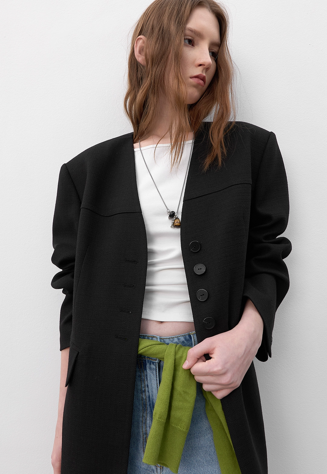 아뜰리에 나인 (JK-3060)COLLARLESS OVERSIZED TWEED JACKET 상품 이미지 2