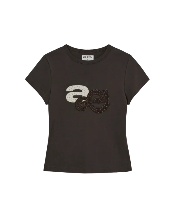 APPLIQUE FLOWER LOGO TEE [DARK BROWN]