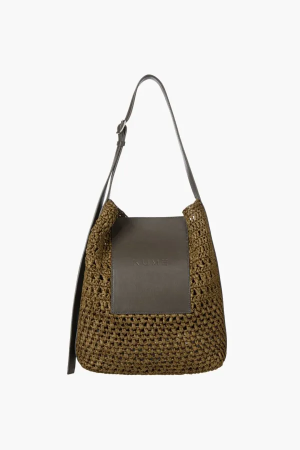 KUME Raffia Shoulder Bag, Khaki