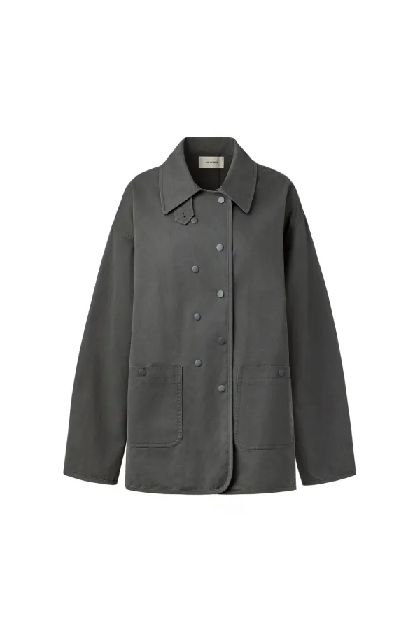 VINTAGE WASHED COTTON DOUBLE-BREASTED HALF JACKET [GREY]