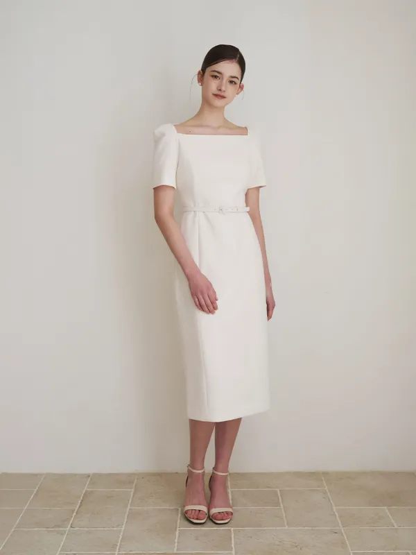 VICTORIA square neck h-line dress_ivory