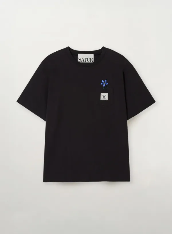 Flower Pocket T-Shirt - Black