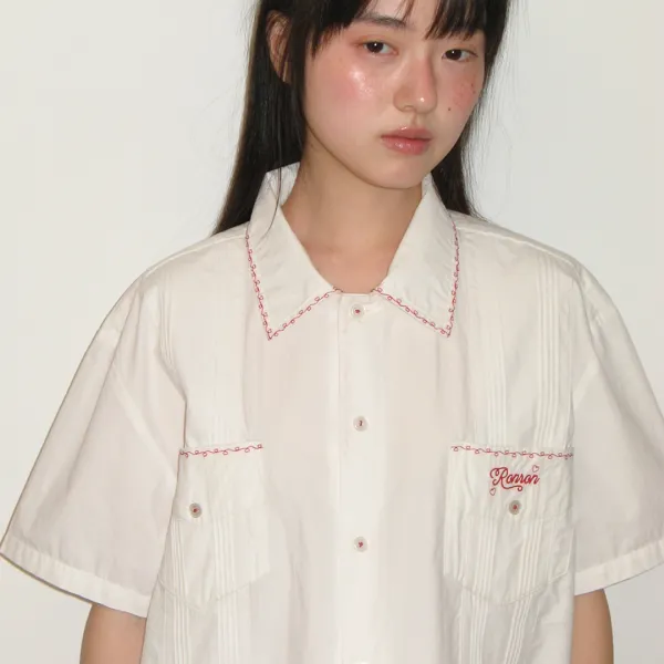 LOVER STITCH POCKET HALF SHIRT WHITE