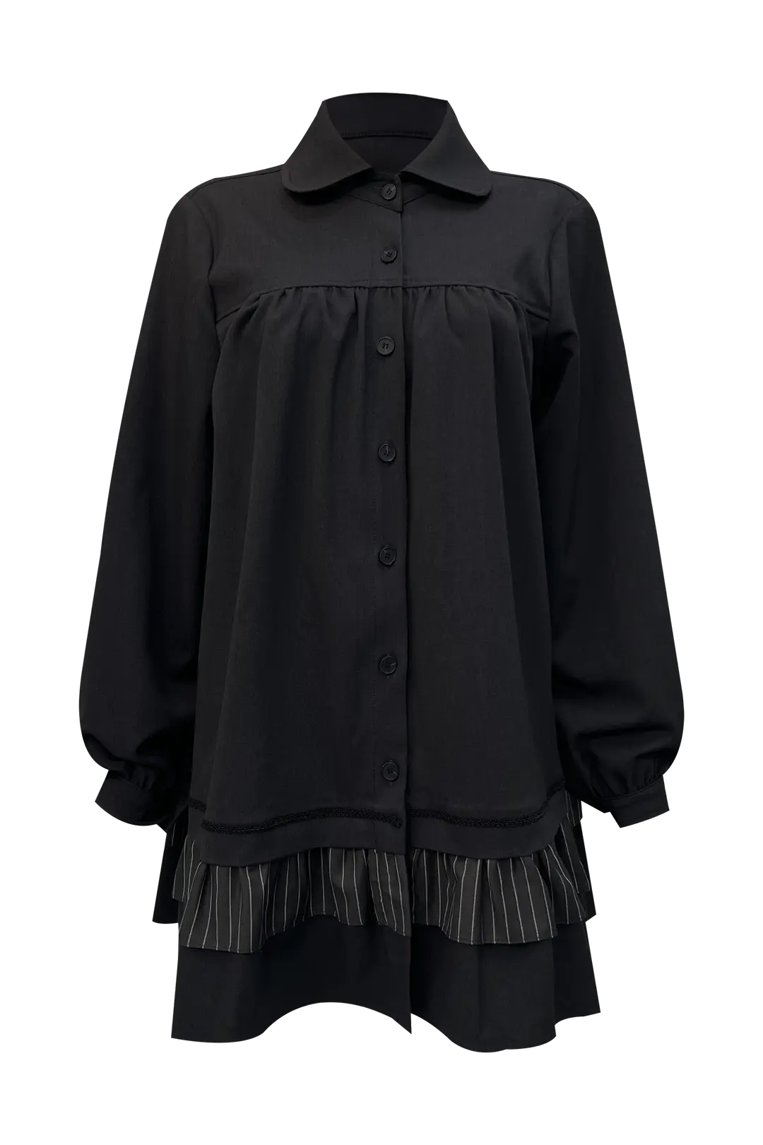 체메씨 STRIPED FRILL ONE-PIECE (CHARCOAL) 상품 이미지 2