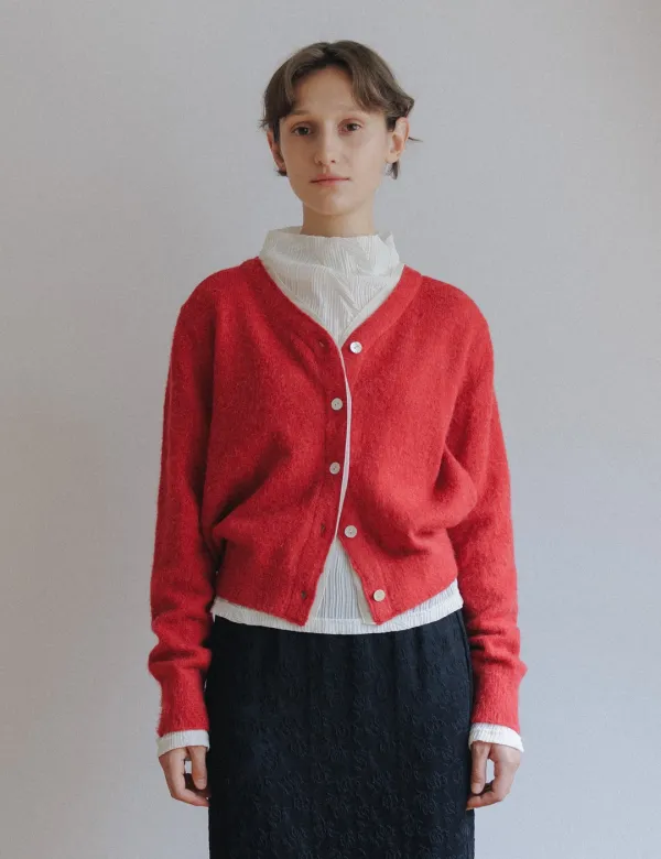 Rosha Organza Alpaca Cardigan (Red)