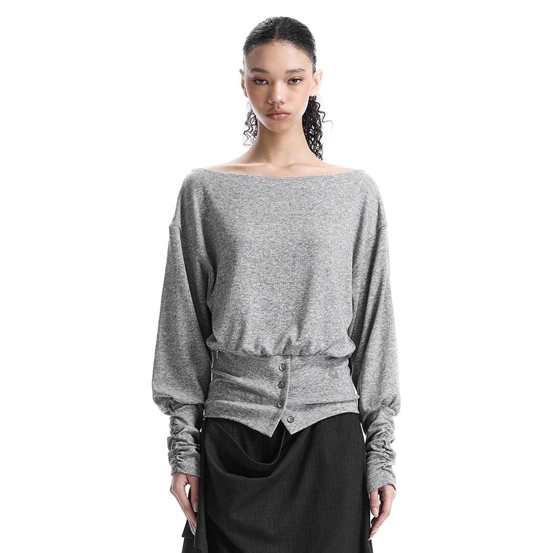 트리밍버드 Banded-Waist Blouson Top [ Melange Gray ] 상품 이미지 1