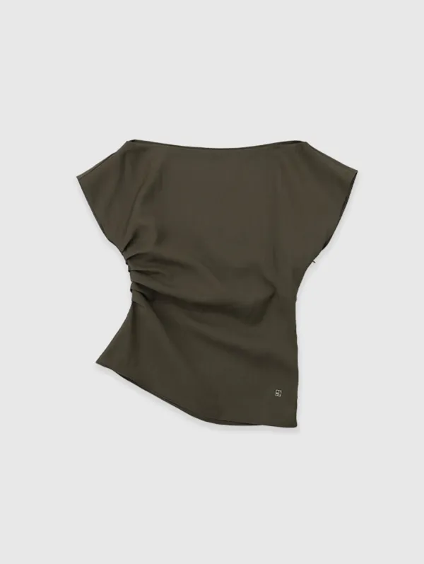 Leto One Shoulder Blouse (Brown)