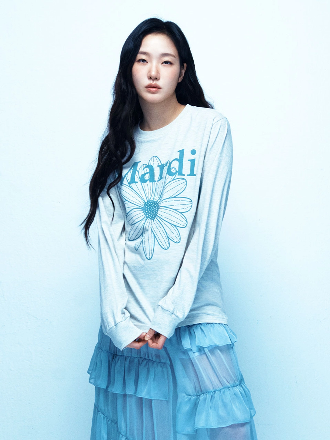마르디 메크르디 TSHIRT LONG SLEEVE FLOWERMARDI_OATMEAL MINT 상품 이미지 1
