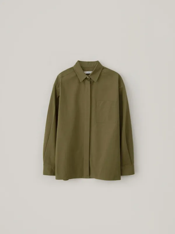 Hidden Button Cotton Shirt - Khaki