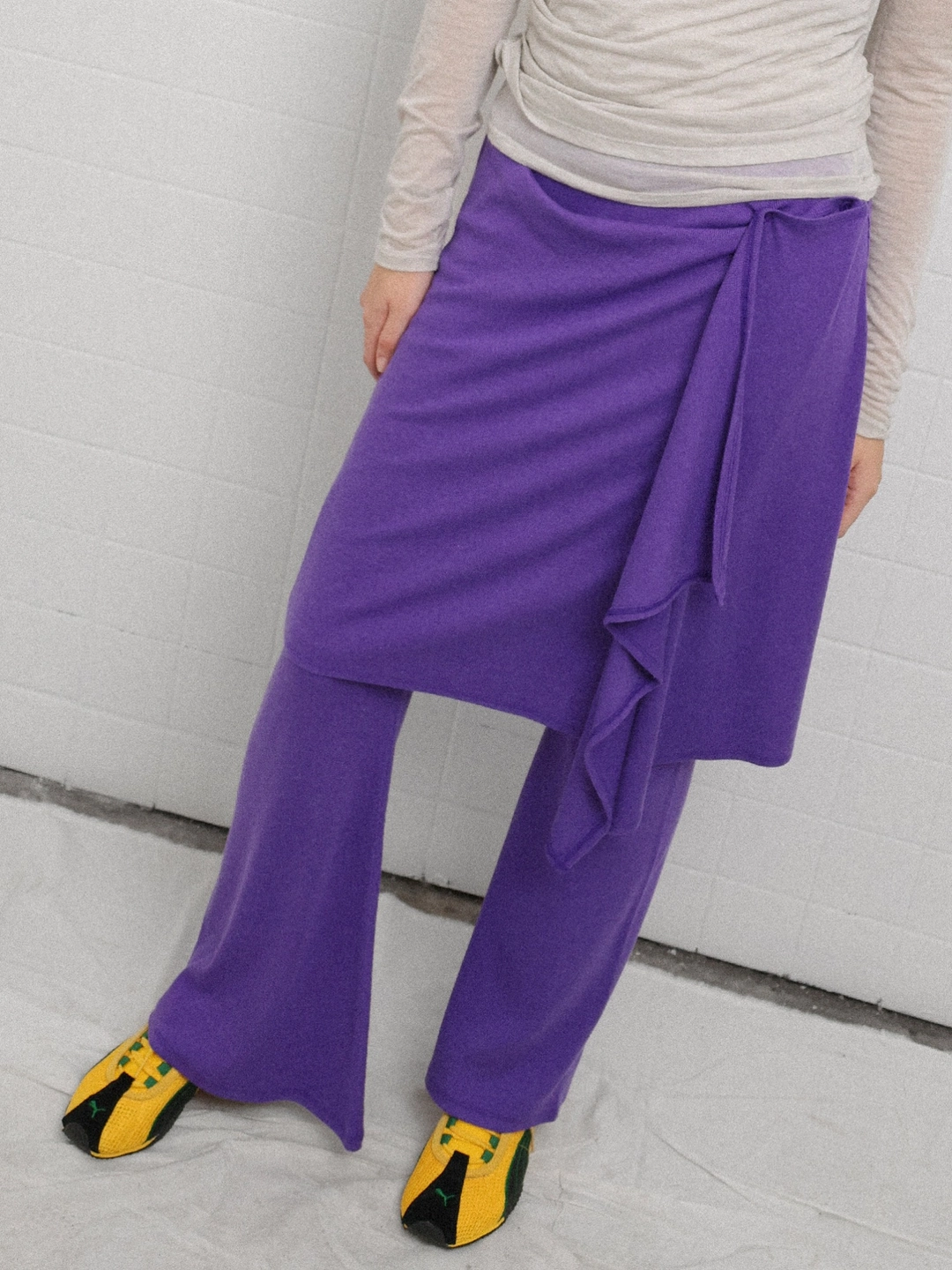 포에브 Button Layered Skirt Pants - Purple 상품 이미지 2