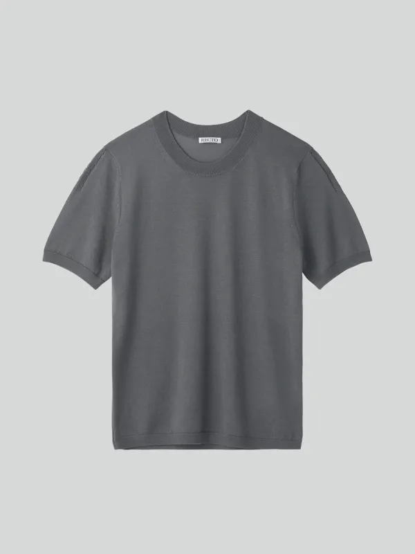 SILK-CASHMERE KNIT TOP (MIDNIGHT GREY)