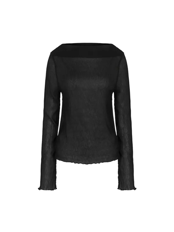 SHEER PLEAT BLOUSE (BLACK)