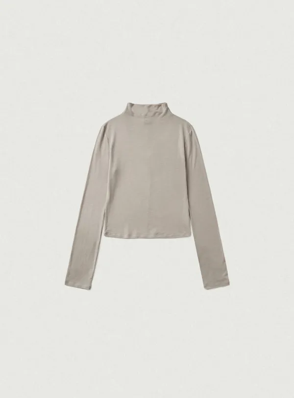 Wool Tencel Mock-Neck Long Sleeve T-Shirt_Beige [9월 말 순차 배송]
