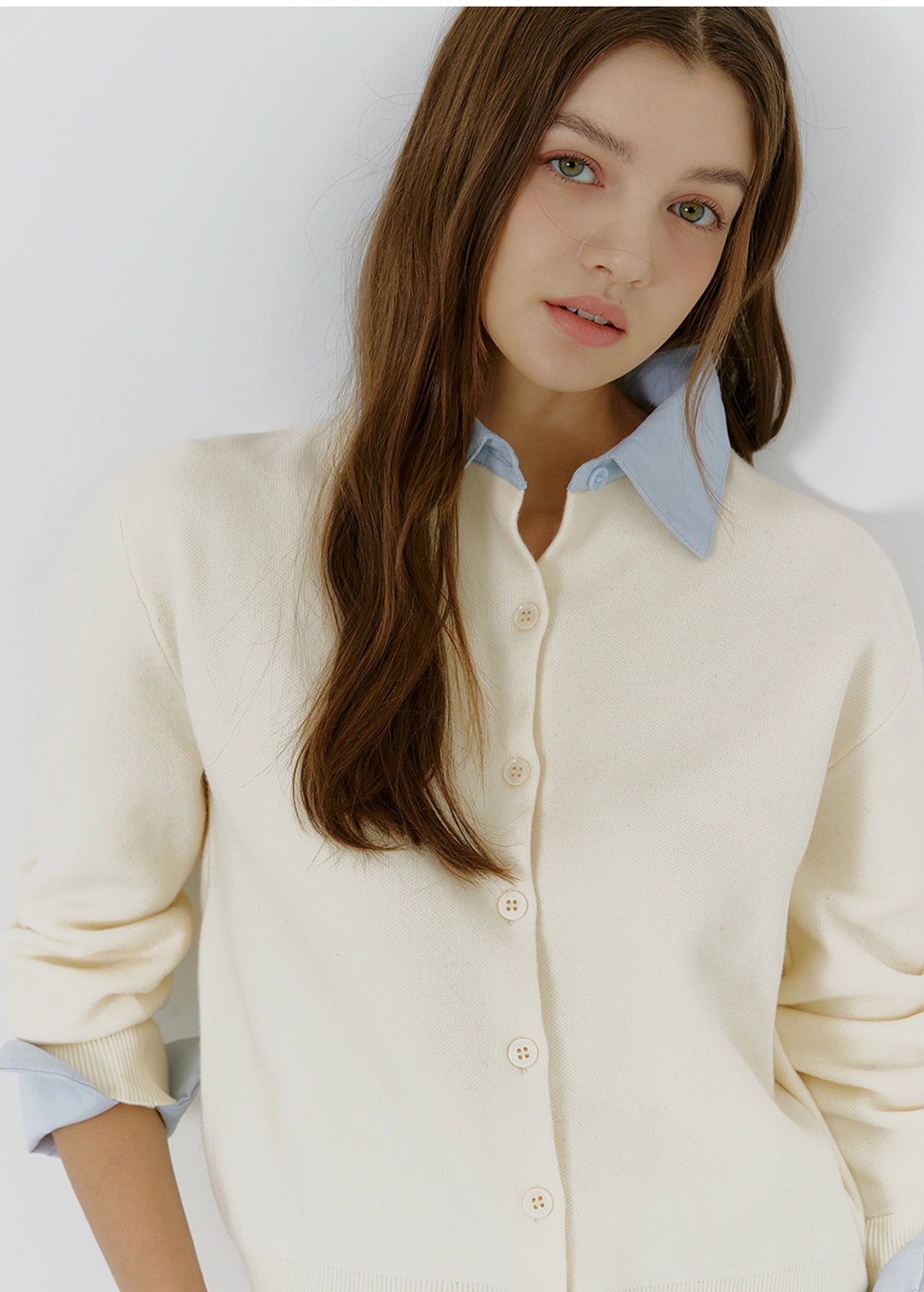 미케네 [44-120]  Lenidin Shirt Collar Cardigan  레니딘 셔츠 카라 가디건 (가을-봄-데일리룩-데이트룩-출근룩-격식룩-하객룩-데일리가디건-셔츠-카라가디건-롱슬리브-긴팔가디건-레이어드-베이직-자체제작) 상품 이미지 3