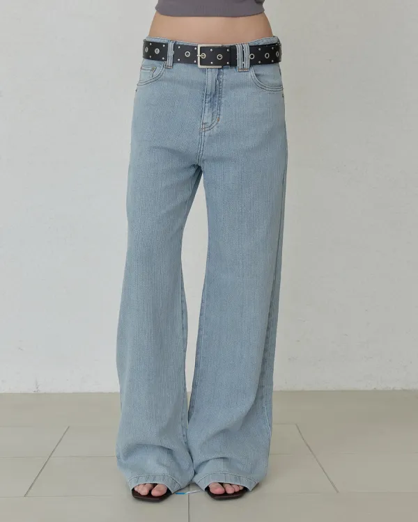 WASHED STRIPE DENIM PANTS