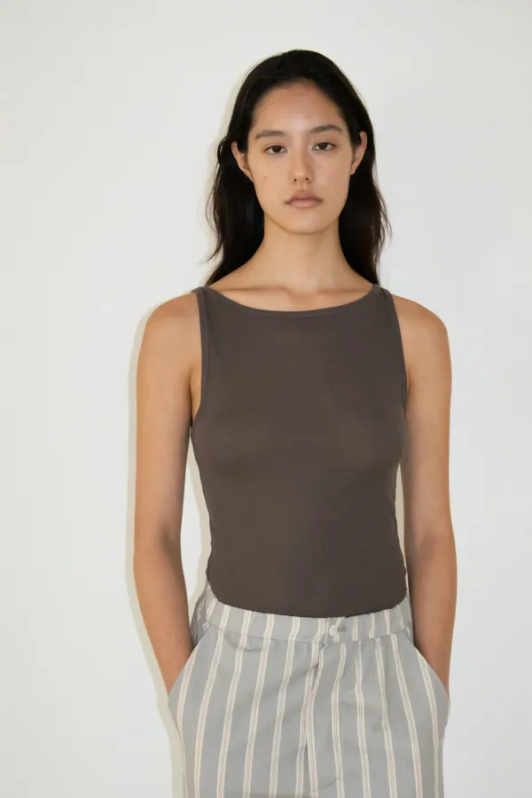 Boat Neck Sleeveless Top (Brown)
