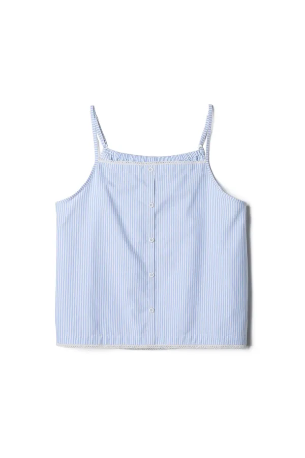 Lace Button Sleeveless Blue Stripe