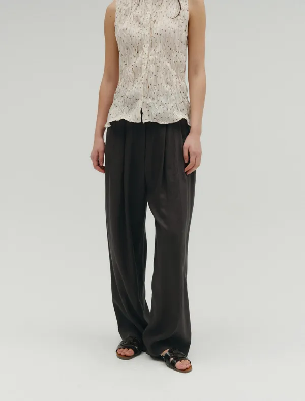 LINEN WIDE TWO-TUCK PANTS [CHARCOAL]