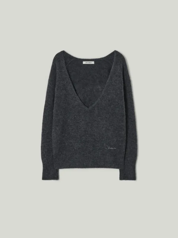 Hairy Alpaca Deep V-Neck Pullover Charcoal