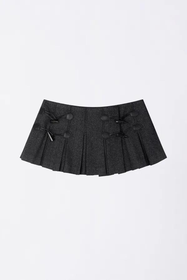 Wool Micro Wrap Skirt Gray