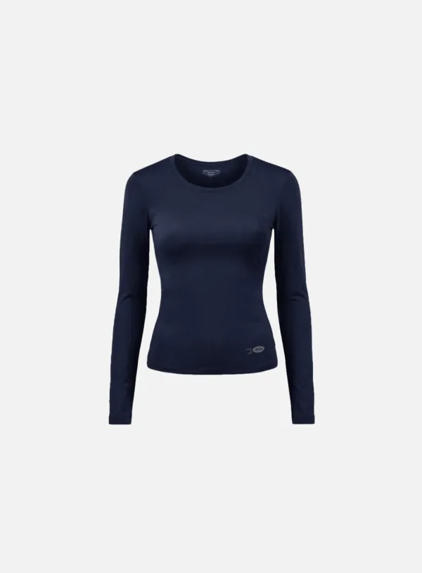 [w-tee26-081] Everyday Scoop Neck Long Sleeve T-Shirt - Navy