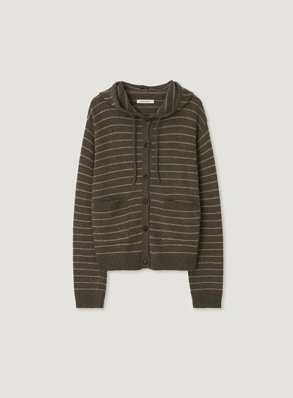 COLIN HOOD KNIT CARDIGAN_BROWN STRIPE
