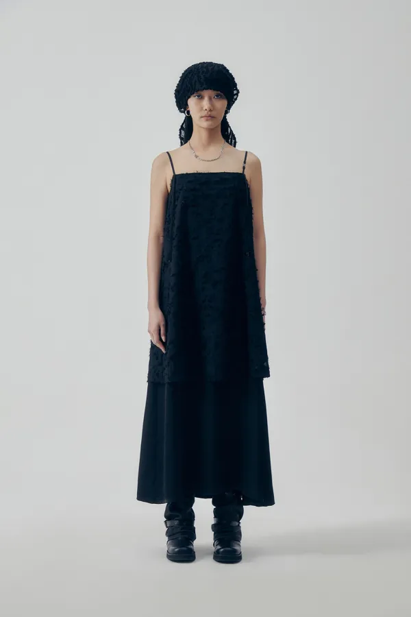 Tiered Sleeveless Long One-Piece [ Black ]