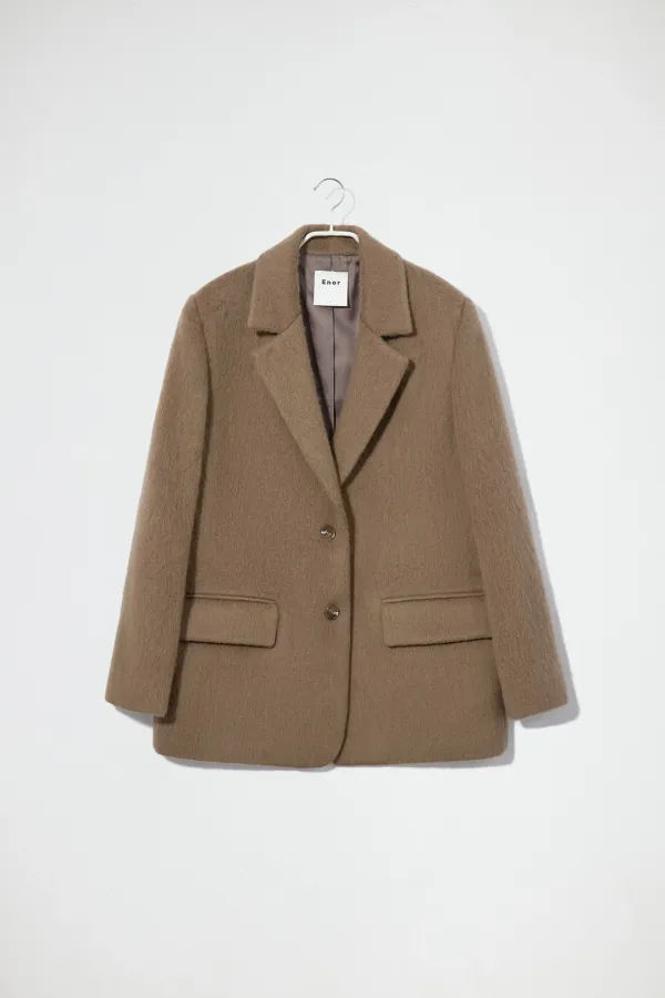 BRUSHED WOOL ALPACA JACKET - BEIGE