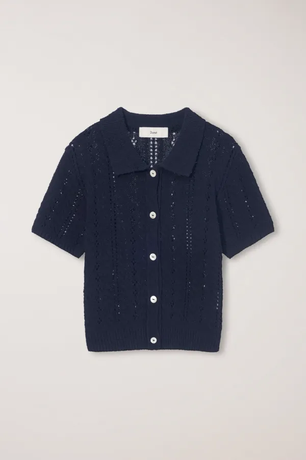 COLLARED HALF SLEEVE CARDIGAN NAVY_UDSW6B223N2