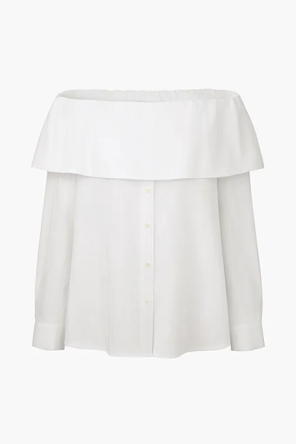 [1st Re-order] Off-the-Shoulder Shirt Blouse, White