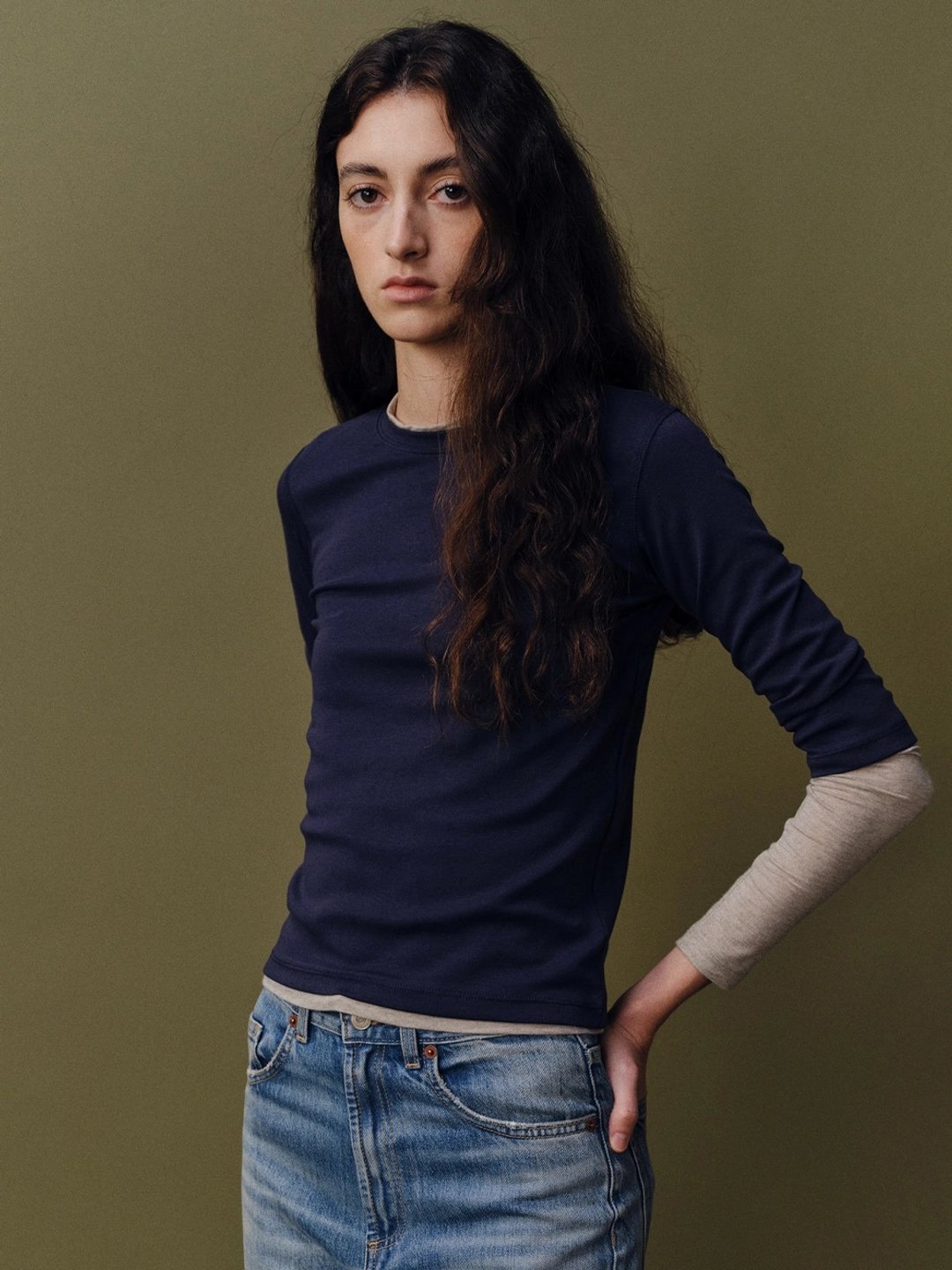 베이오드 3/4 layered T-shirt_navy 상품 이미지 1