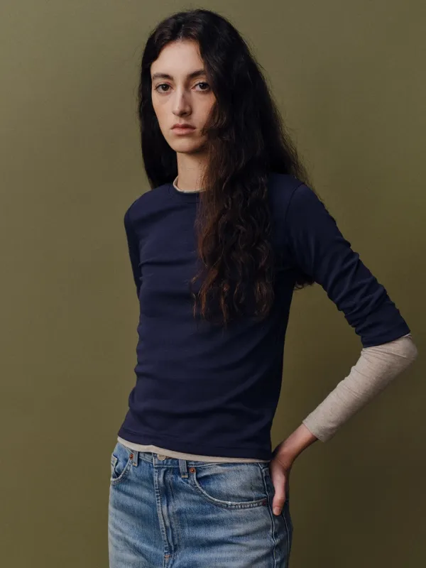3/4 layered T-shirt_navy