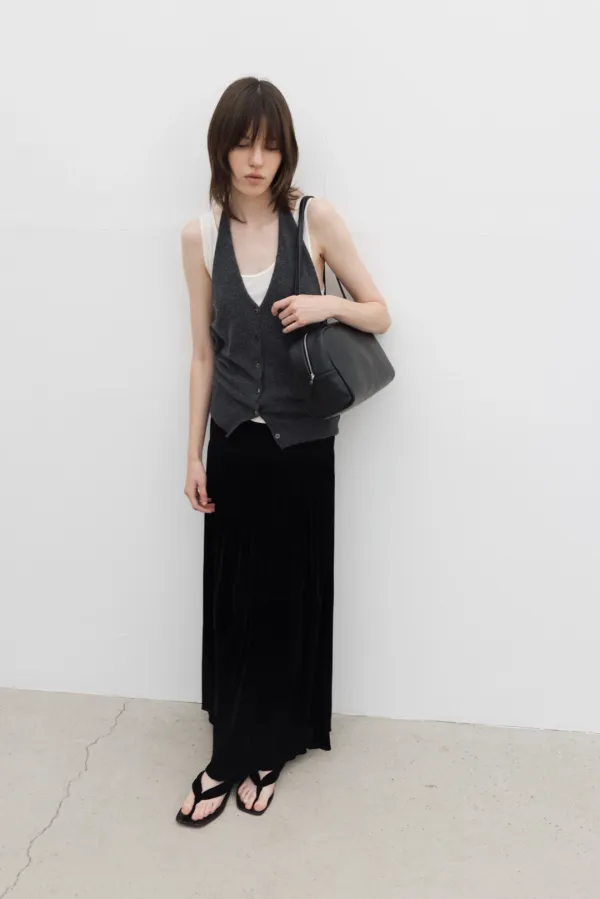 [Exclusive] Vintage Velvet Shirring Skirt (Black)