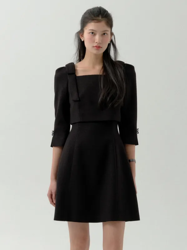 Overlay Cup Cake Three-Quarter Sleeve Dress-Mini(3Color)