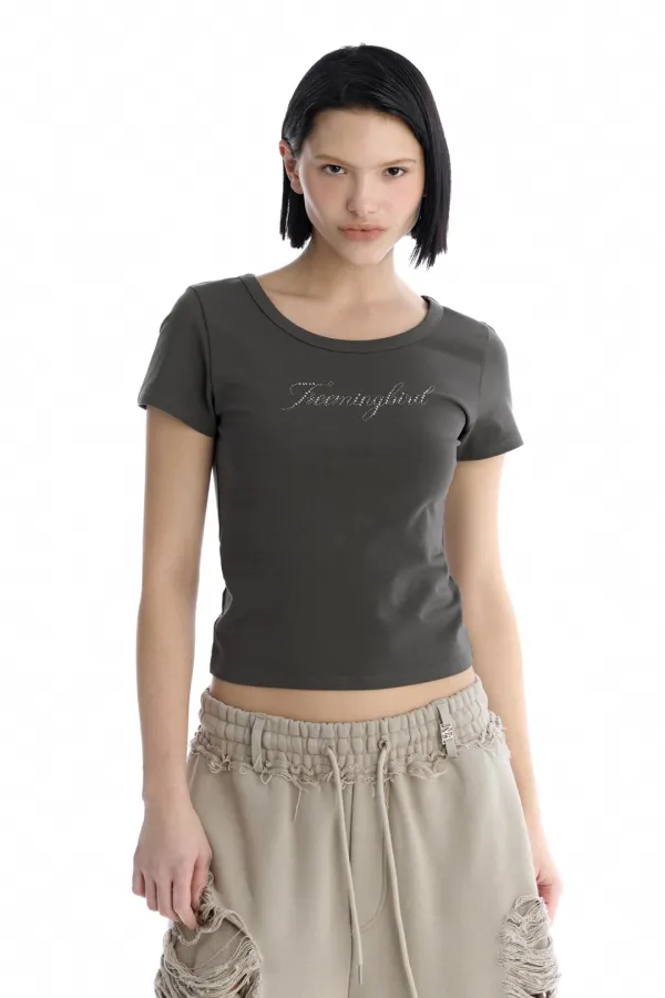 Metallic Hot-Fix Logo Slim T-Shirt [ Charcoal ]
