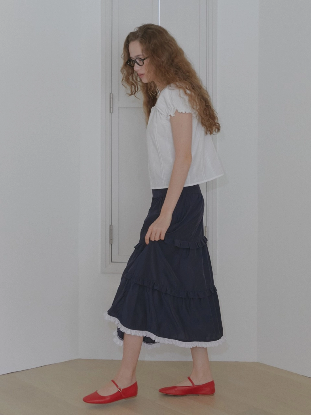 마가린핑거스 FRILL LONG SKIRT (NAVY) 상품 이미지 2